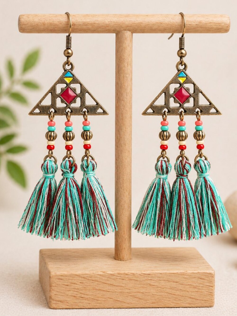 Bohemian Tassel Statement Drop Earrings - Picture 3 of 6